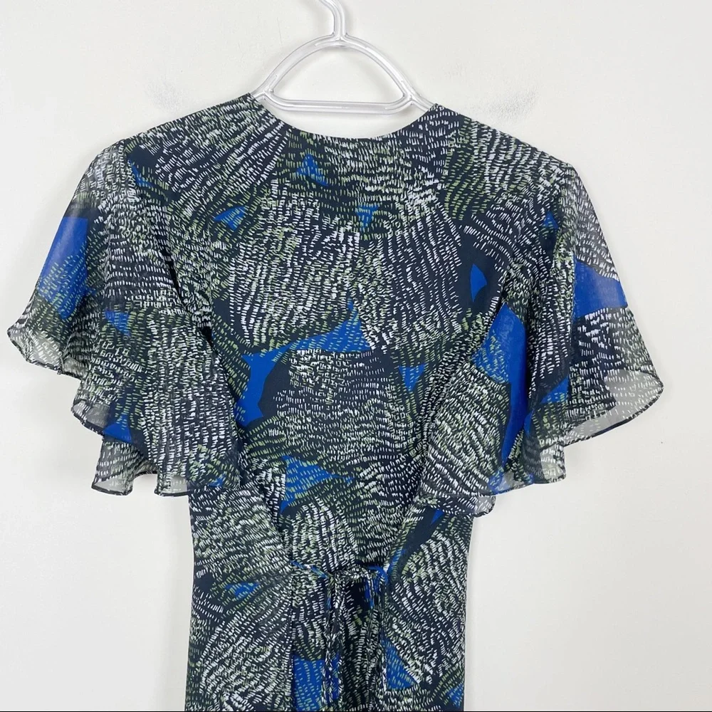 REISS Sophie Chiffon Mini Dress Green Jungle Print Green Size 0 - Picture 6 of 12